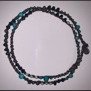Gemstones and Leather Necklace or Wrap Bracelet